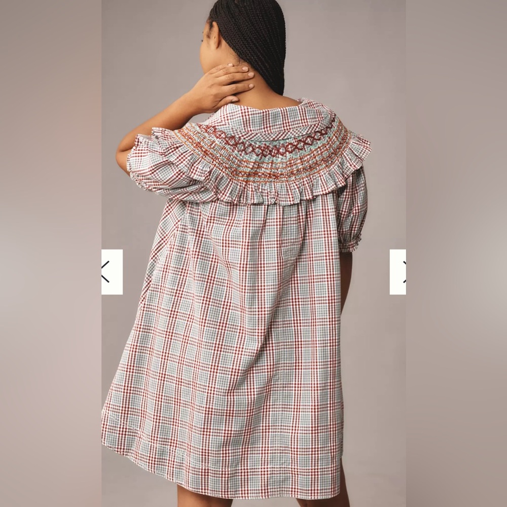 164🌟 Pilcro Plaid Ruffle Collar Mini Dress | Size Small - Picture 4 of 4